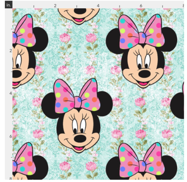 Mouse Pink Rose Floral ticking aqua