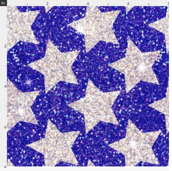 Blue/Silver glitter Stars 3” 4th of July