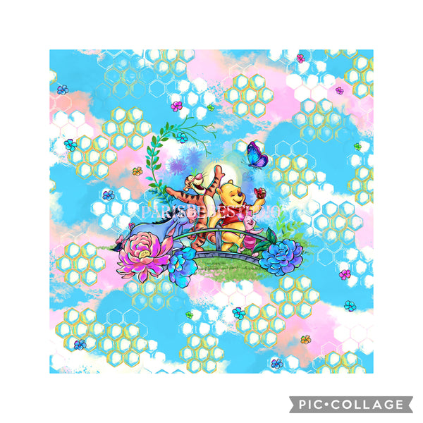 New! Panel PoohBear Bridge Gang 18” x 18”