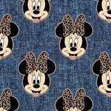 Mouse Cheetah Bows on Denim color Woven