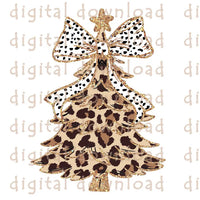 New! Christmas Tree Leopard gold glitter trim with Dalmation Bow PNG Digital Download