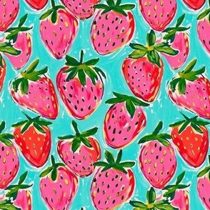 New! Pink/Red watercolor Strawberries on aqua preorder