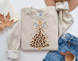 New! Christmas Tree Leopard gold glitter trim with Dalmation Bow PNG Digital Download