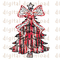 New! Christmas Tree Red Black Silver Brush Strokes gold glitter trim with Dalmation Bow PNG Digital Download