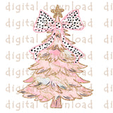 New! Christmas Tree Agate Blush gold glitter trim with Dalmation Bow PNG Digital Download