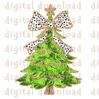 New! Christmas Tree Grinchy Fur gold glitter trim with Dalmation Bow PNG Digital Download