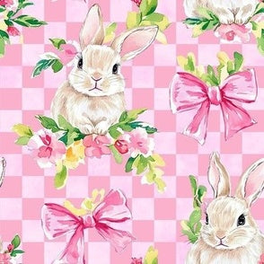 New! Preppy Easter Bunny Floral Bow pink checkers preorder