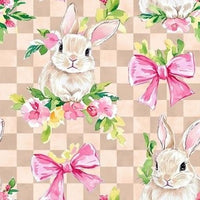 New! Preppy Easter Bunny Floral Bow tan checkers preorder