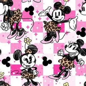New! Mini Mouse Leopard 1" Pink Checkers