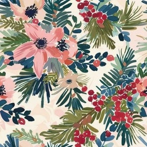 Modern Cristmas Pine Trees Berries Poinsettia preorder