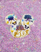 Mouse Ears 50th Anniversay purple sparkles 18”x18” Panel