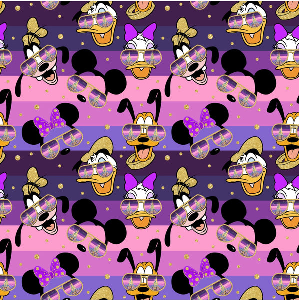 Mouse Characters Retro Pink Purple Stripe